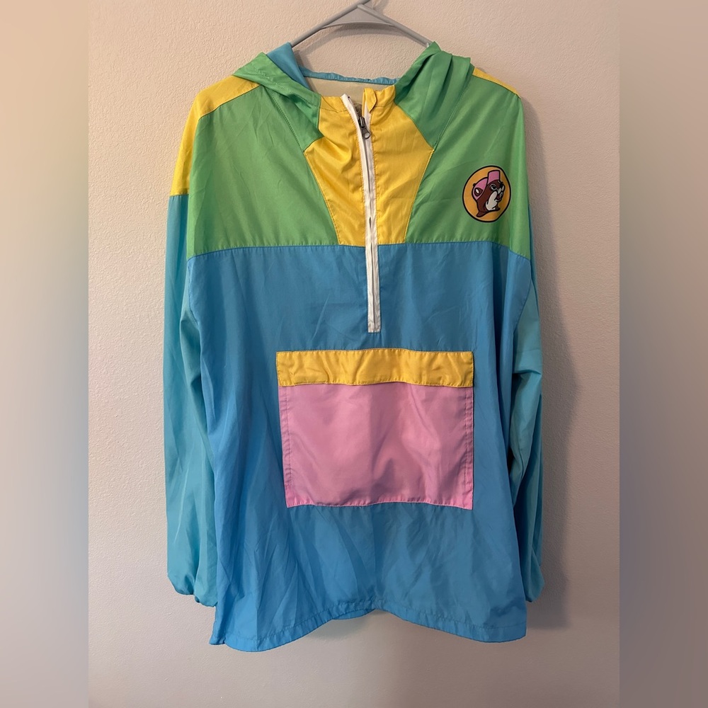 Buc-ee's Hooded Windbreaker Color Block Spell Out 1/4 Zip Adult XL
